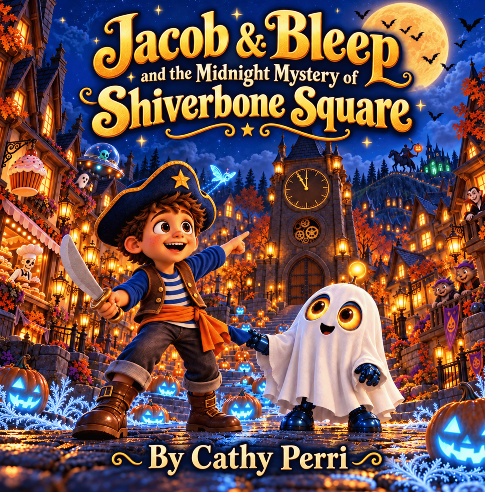 Jacob and Bleep and the Midnight Mystery of Shiverbone Square Halloween book cover