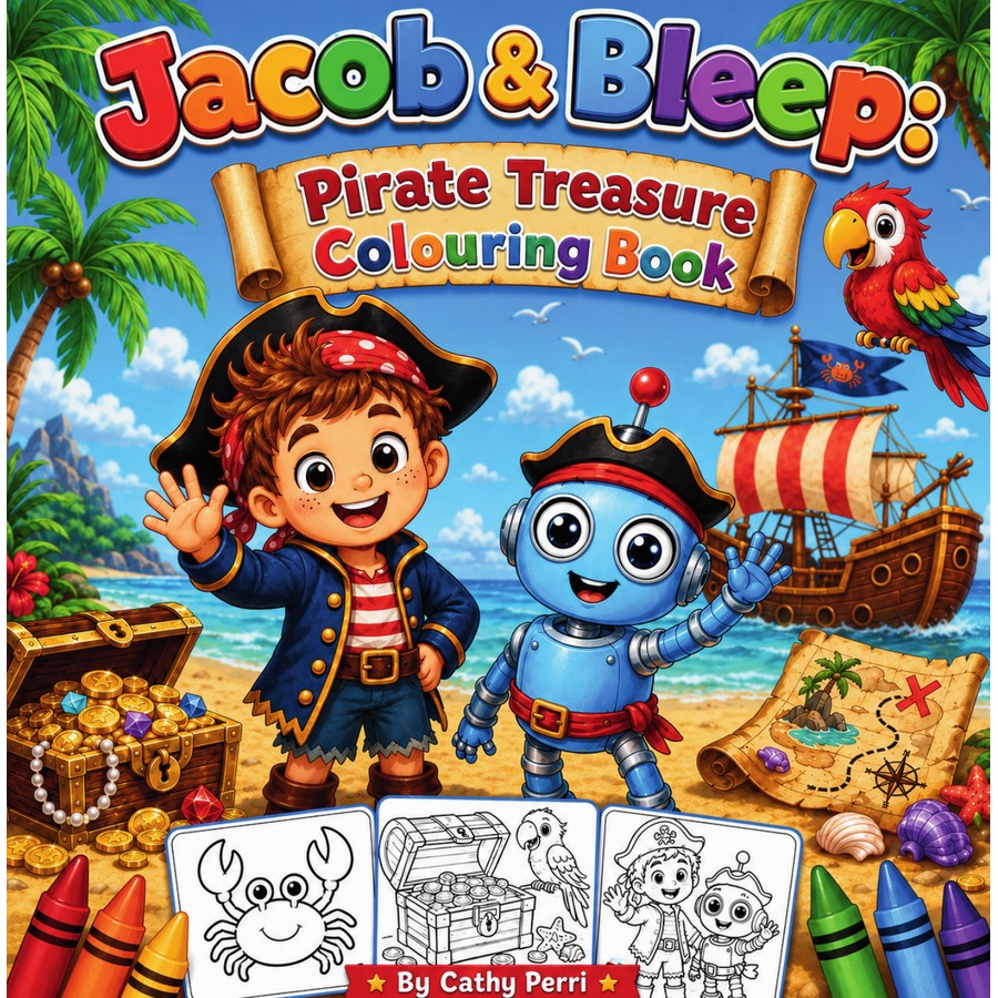 Jacob and Bleep Pirate Treasure Colouring Book cover preview