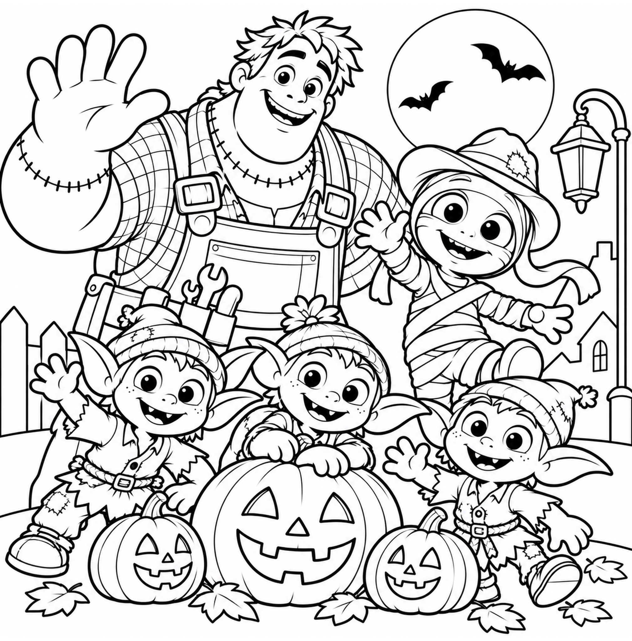 Friendly Halloween Monster Parade with Frank, Morty and goblins