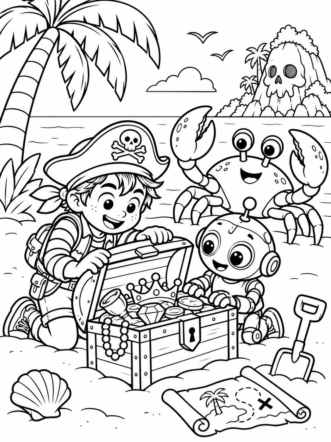 Jacob & Bleep — Pirate Treasure printable colouring page
