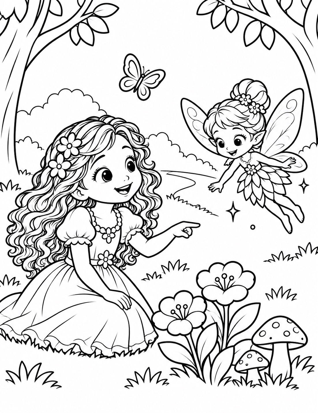 Sofia & the Fairy — Enchanted Meadow printable colouring page